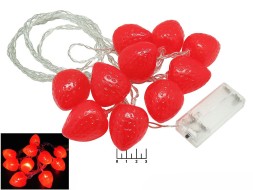 Гирлянда 10 светодиодов красная 4м "Клубника" 2*AA (прозрачная нить)