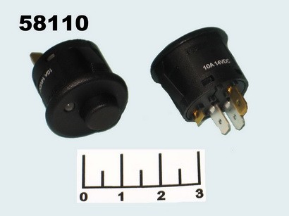 Кнопка 14/10 R13-559 черная LED RED круглый с фиксацией 3 контакта