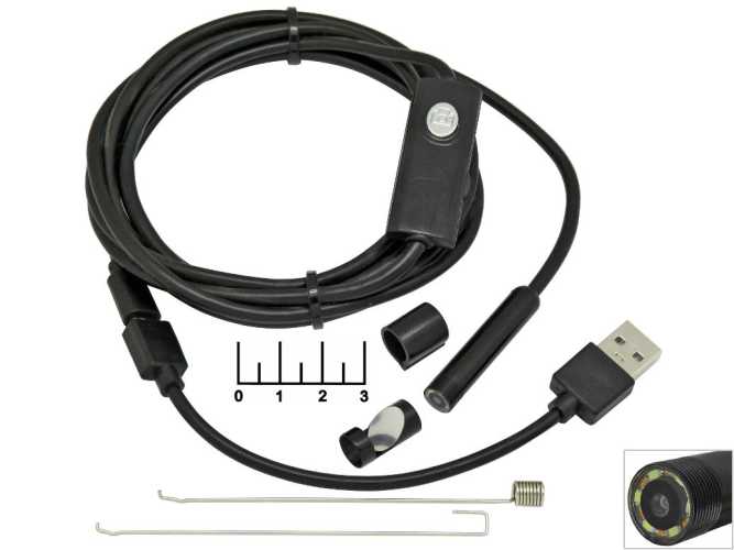 Видеокамера USB/micro USB инспекционная 6LED 8мм 2м эндоскоп