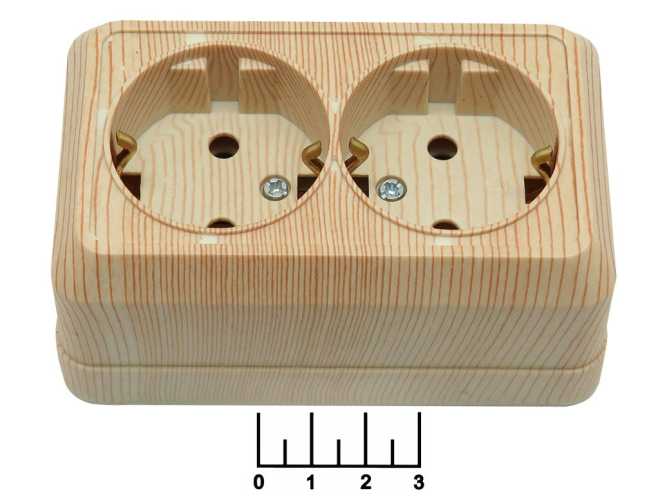 Розетка электрическая 2* накладная с землей TDM (Ладога) сосна (SQ1801-0413) (керамика)