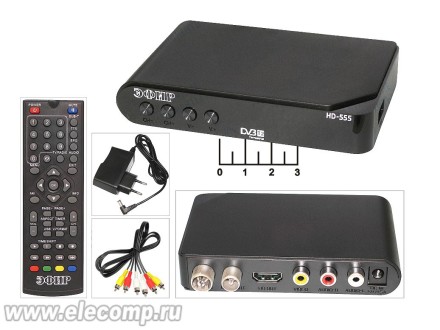 Ресивер цифровой телевизионный DVB-T2 Эфир HD-555 + медиаплеер (шнур 3RCA-3RCA)