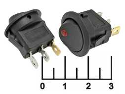 Выключатель 12/20 12V 20A черный LED красный круглый 3 контакта (KCD1-101EN-8-R-3P) (подсветка 12V)