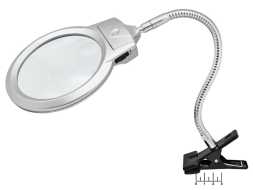 Лупа-подставка гибкая на прищепке 2*/5* 105мм/24мм + подсветка OT-INL38