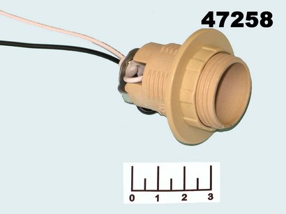 Патрон для лампы E14 с кольцом (люстра) на проводе кремовый