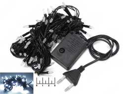 Гирлянда 100 светодиодов белая 7м "Свечи" с контроллером (черная нить)