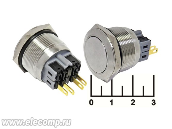 Кнопка GQ25-11 без фиксации антивандальная металл (25мм) 4 контакта