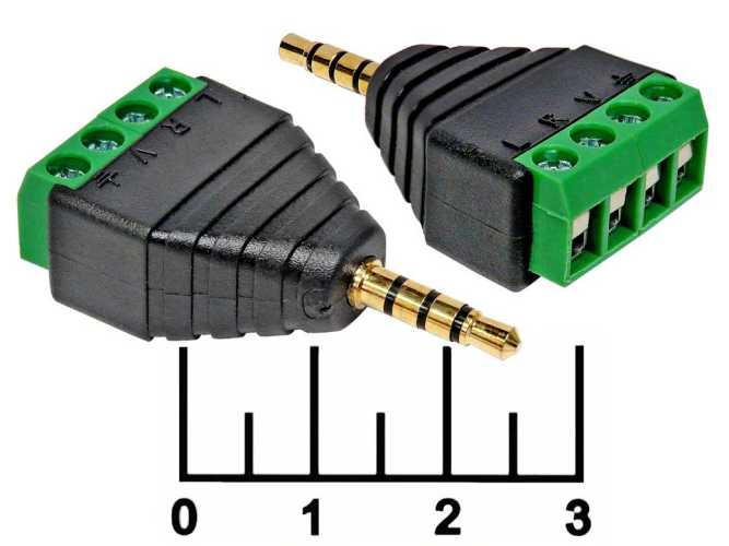 Разъем AUD 3.5 4 контакта штекер gold + клеммник 4pin