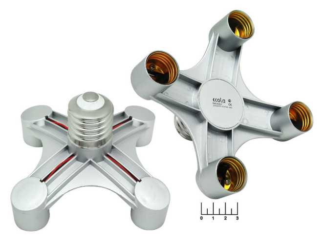 Патрон-переходник E40-4*E27 серебро