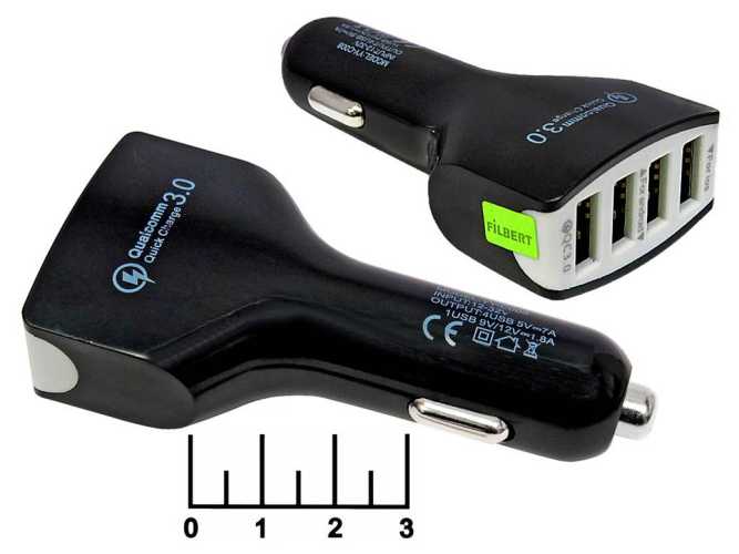 Автомобильное зарядное устройство 4USB 5V 7A/9V-12V 1.8A (YY-C008) (черное)