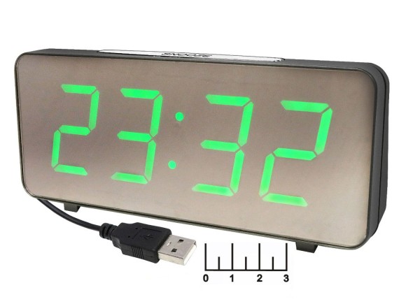 Часы цифровые VST-763Y-4 зеленые с датчиком температуры
