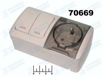 Розетка электрическая накладная с землей с крышкой + выключатель 2-клавишный с индикацией EL-BI EVa