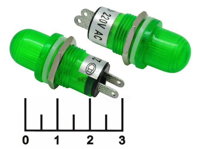 Лампа 220V в плафоне зеленая (N-291-G)