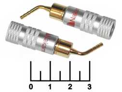 Клемма штыревая угловая металл gold красная Nakamichi