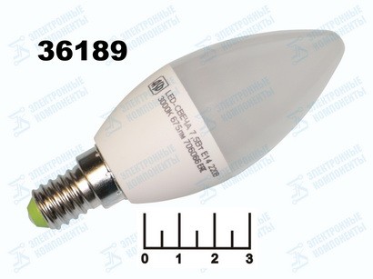Лампа светодиодная 220V 7.5W E14 3000K белый теплый свеча матовая ASD