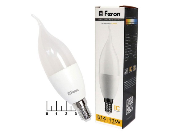 Лампа светодиодная 220V 11W E14 2700K белый теплый свеча на ветру матовая Feron 25939 (915lm)