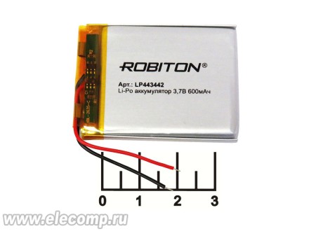 Аккумулятор 3.7V 0.6A 44*34*4 LP443442 Lithium polymer Robiton