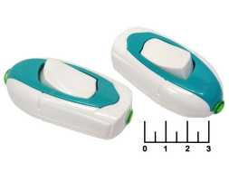 Выключатель 250/6 250V 6A 1-клавишный проходной белый с зеленой вставкой (025) под винт