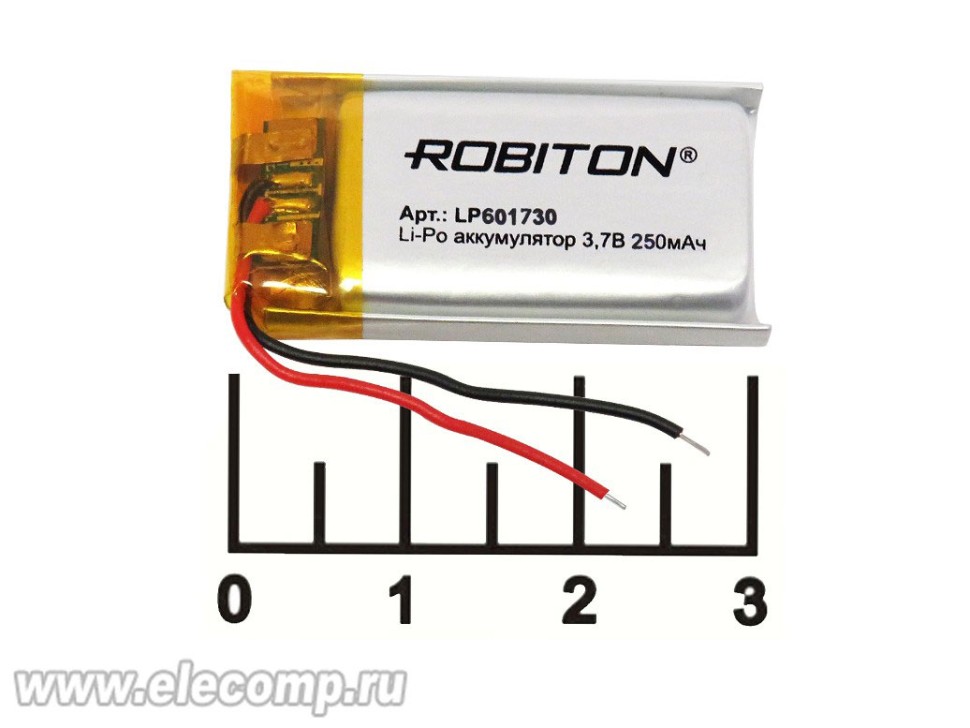 Аккумулятор 3.7V 0.25A 30*17*6 LP601730 Lithium polymer Robiton