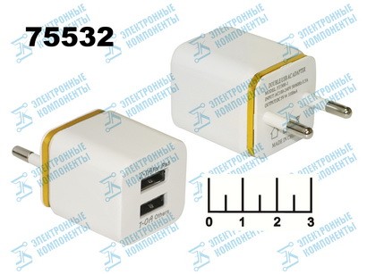 Сетевое зарядное устройство 2USB 5V 3.1A (YU300-1/HE-006)