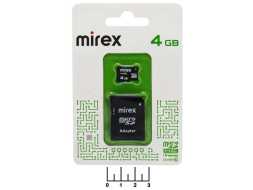 Карта памяти micro SD 4Gb + адаптер SD Mirex class10 (SDHC)