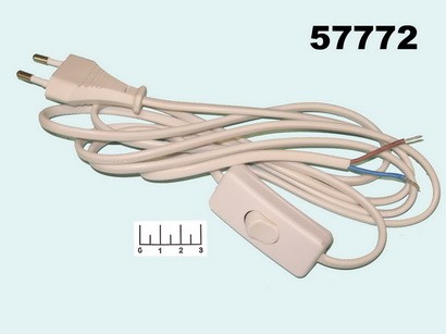 Шнур электрический без земли с выключателем 2м (вилка прямая/плоская) TDM (белый) SQ1305-0001
