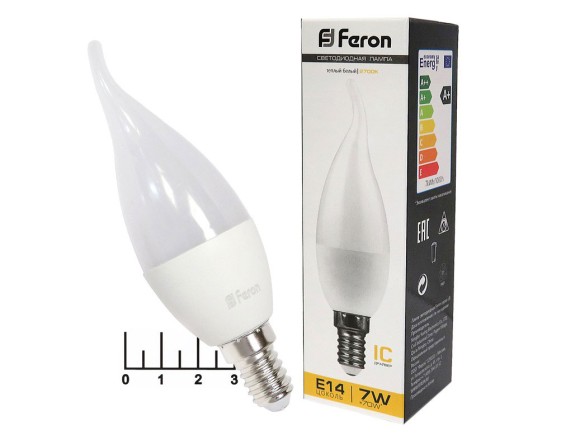 Лампа светодиодная 220V 7W E14 2700K белый теплый свеча на ветру матовая (37*123) Feron 25760