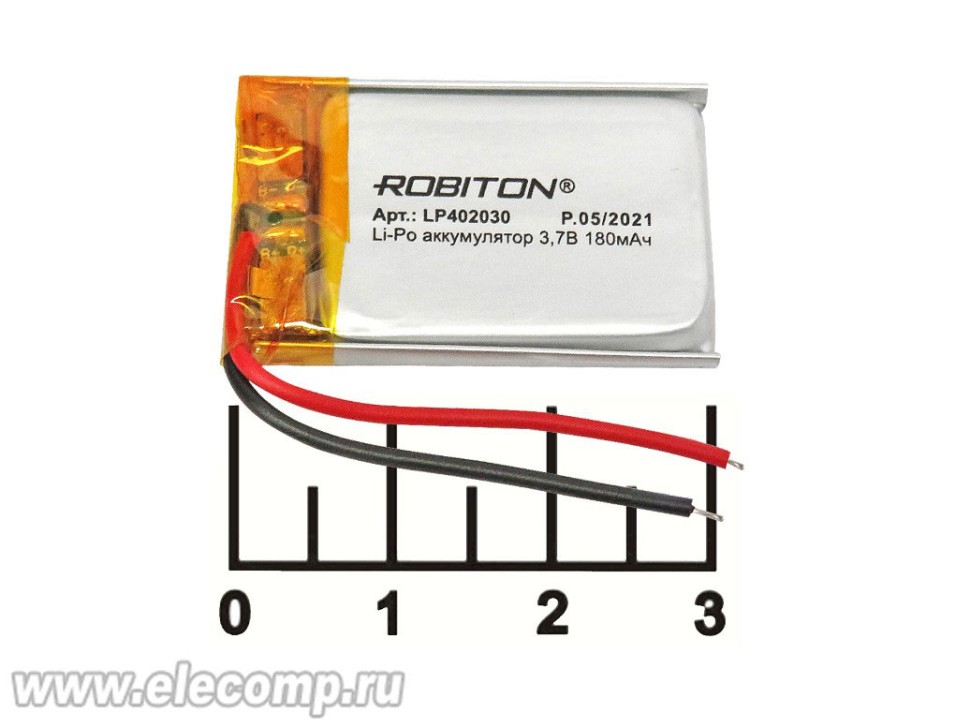 Аккумулятор 3.7V 0.18A 30*19*4 LP402030 Lithium polymer Robiton