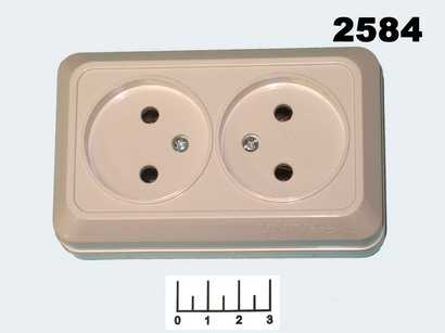 Розетка электрическая 2* накладная без земли Universal (Олимп) белая керамика