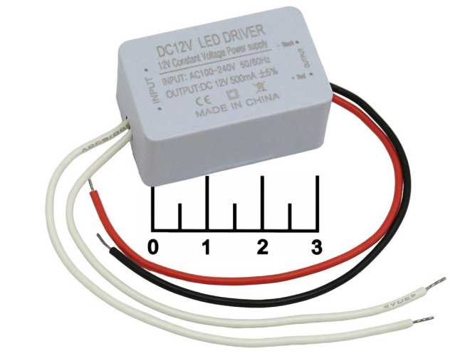 Драйвер светодиода 500mA/12VDC 100-240VAC