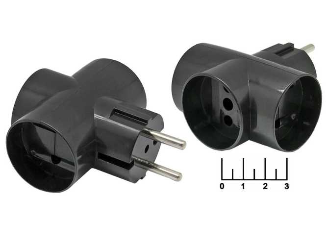 Тройник электрический /3 без земли 10A Stekker черный