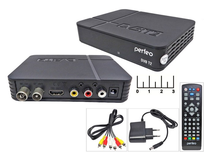 Ресивер цифровой телевизионный DVB-T2 Perfeo Combi PF-A4353 + медиаплеер (шнур 3RCA-3RCA)