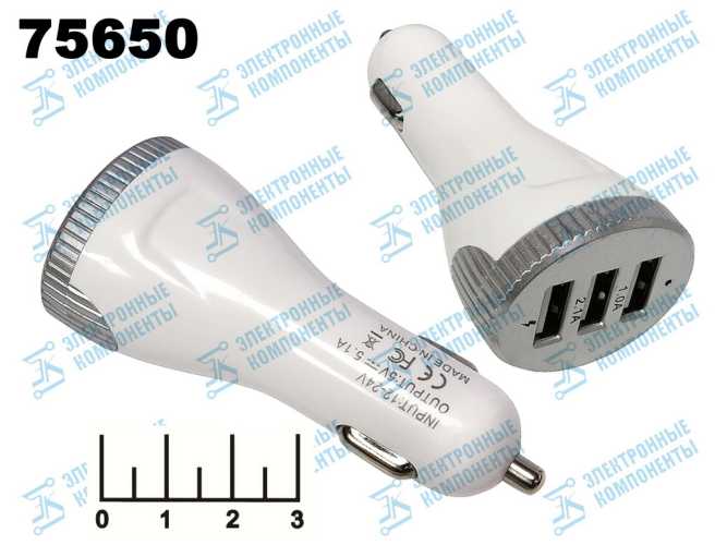 Автомобильное зарядное устройство 3USB 5V 5.1A №89 (13235)