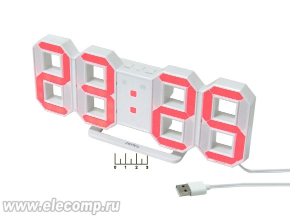 Часы-будильник Perfeo PF_5201 красные (белый корпус) PF-663