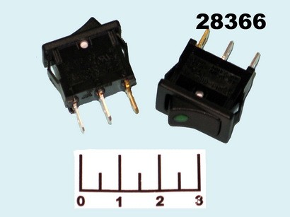 Выключатель 12/16 R13-66B2 LED зеленый 3 контакта