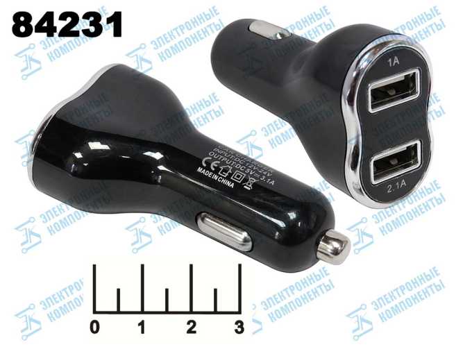 Автомобильное зарядное устройство 2USB 5V 3.1A + вольтметр/амперметр RJ-5