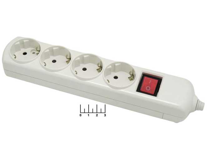 Розетка электрическая 4* на кабель с землей с выключателем Эра