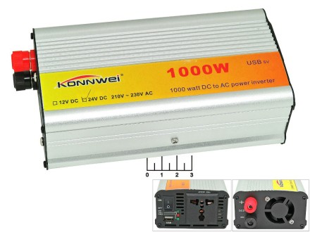 Инвертор 12/220V 1000W + USB KONNWEI