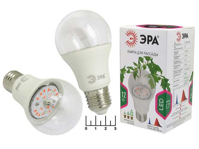 Лампа светодиодная 220V 12W E27 A60 для растений прозрачная Эра Fiti-12W-RB-E27-K