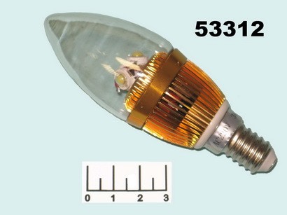 Лампа светодиодная 220V 3W E14 4100K белый свеча прозрачная 3LED LL74
