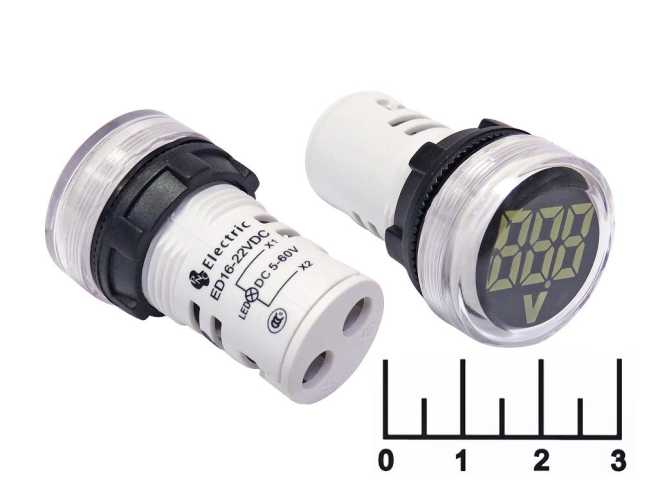 Вольтметр 5-60VDC ED16-22VD белый 22мм (28мм)