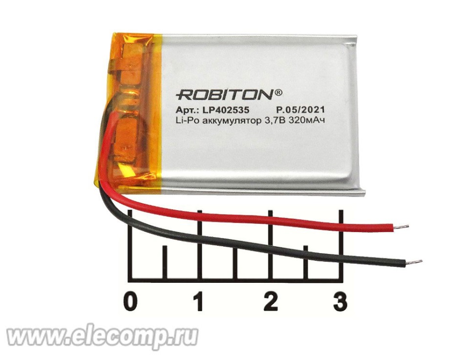 Аккумулятор 3.7V 0.32A 38*25*4 LP402535 Lithium polymer Robiton