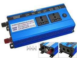Инвертор 24/220V 3000W + 4 USB/2 розетки/2 гнезда прикуривателя
