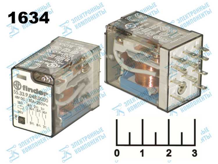 Реле =48V 10A/250V 55.33.9.048.0000 Finder купить оптом и в розницу в интернет-магазине Электронные компоненты