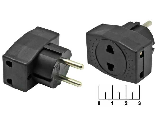 Тройник электрический /3 без земли 10A Stekker черный ADP10-16-20