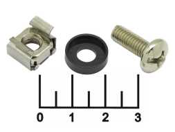 Комплект винт М6*16мм + гайка квадратная со скобой + шайба пластик (1 штука) Hyperline