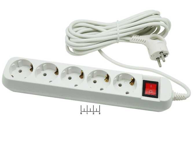 Удлинитель электрический 5/5м с землей с выключателем Эра (max-10A)