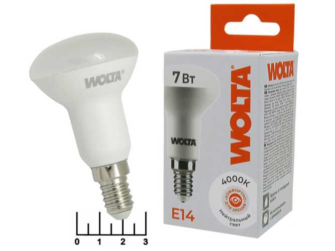 Лампа светодиодная R50 220V 7W E14 4000K белый Wolta (50*85) (25S50R7E14)