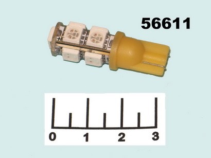 Лампа светодиодная 12V T10 9LED желтая 5050Y