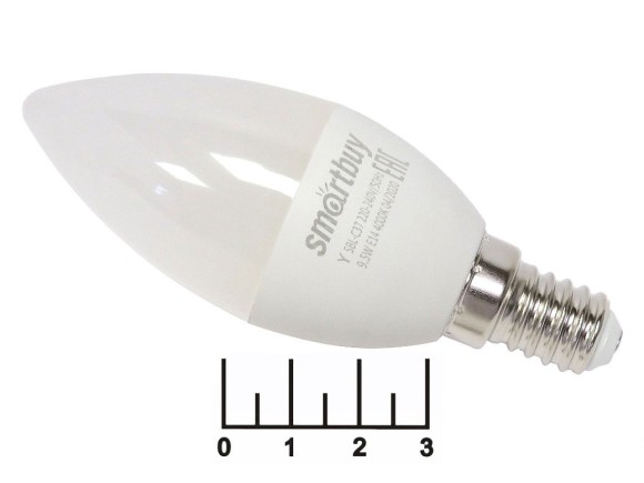 Лампа светодиодная 220V 9.5W E14 4000K белый свеча матовая Smartbuy (37*110) (760lm)