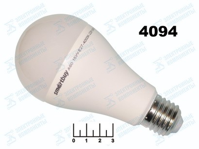 Лампа светодиодная 220V 15W E27 4000K белый A60 Smartbuy (60*119) (1200lm)